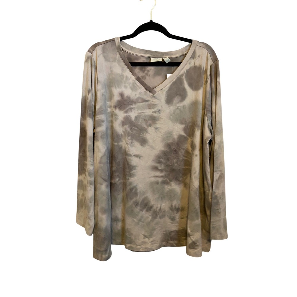 LOGO Lounge Lori Goldstein Tie Dye V-Neck‎ Long Sleeve Top Plus Size 2X